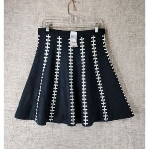 Olivia & Grace‎ Knit Flip Skirt Womens Medium Black White Knee Length NWT